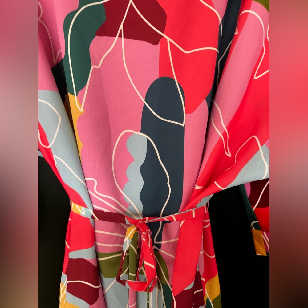 Crosby by Mollie Burch NWT Multicolor Abstract Floral Tie Waist Dress L - Picture 8 of 12